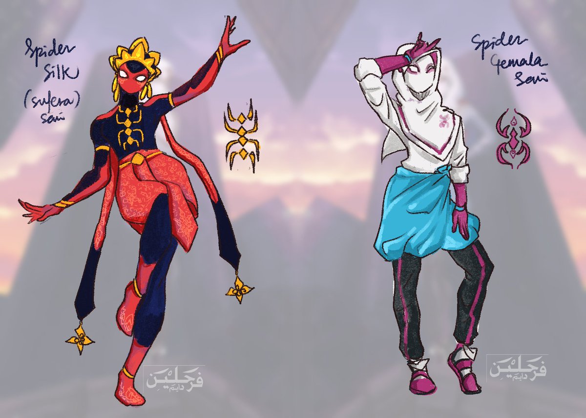 farahlinadaim's tweet photo. Been listening to new spiderman ost and bgm so I end up making these wonderful local spidey girls..so which one is your favorite? 
 #spiderverse #spidergwen #fanart #malaysia #nusantara #characterfanart #SpiderManAcrossTheSpiderVerse https://t.co/6d430YsssZ