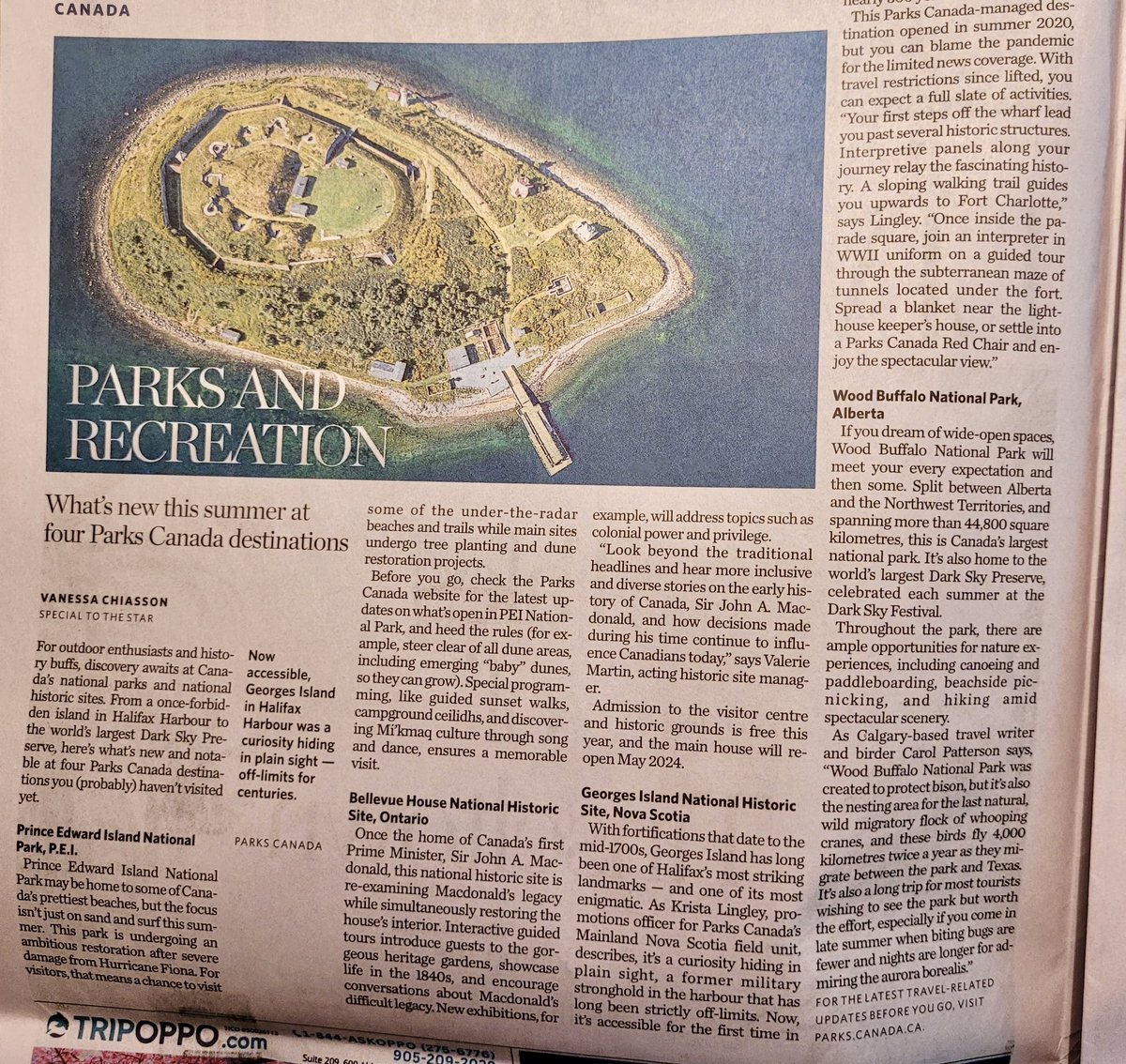Thank you <a href="/VLChiasson/">Vanessa Chiasson</a> <a href="/turnipseeds/">Vanessa@TurnipseedTravel</a> for the great <a href="/ParksCanada/">Parks Canada</a> coverage in the Saturday #TorontoStar. Looking forward to seeing you in Sudbury where we can discuss more story ideas at the <a href="/TravelMediaCA/">TMAC</a> #TMACTravel conference. Safe travels!