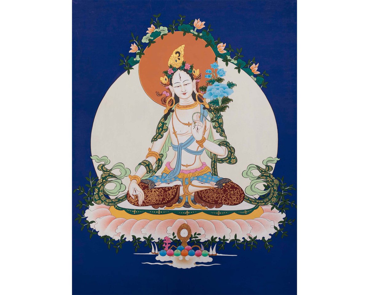 Ritualthanka's tweet image. Excited to share the latest addition to my #etsy shop: Pacifying White Tara Sitting in Abhaya Mudra Postures | Tibetan Original Handmade Thangka | Wall hanging Decoration For Peaceful Meditation etsy.me/3NqfHja #kitchendining #stretchedcanvas #abstract #vertica
