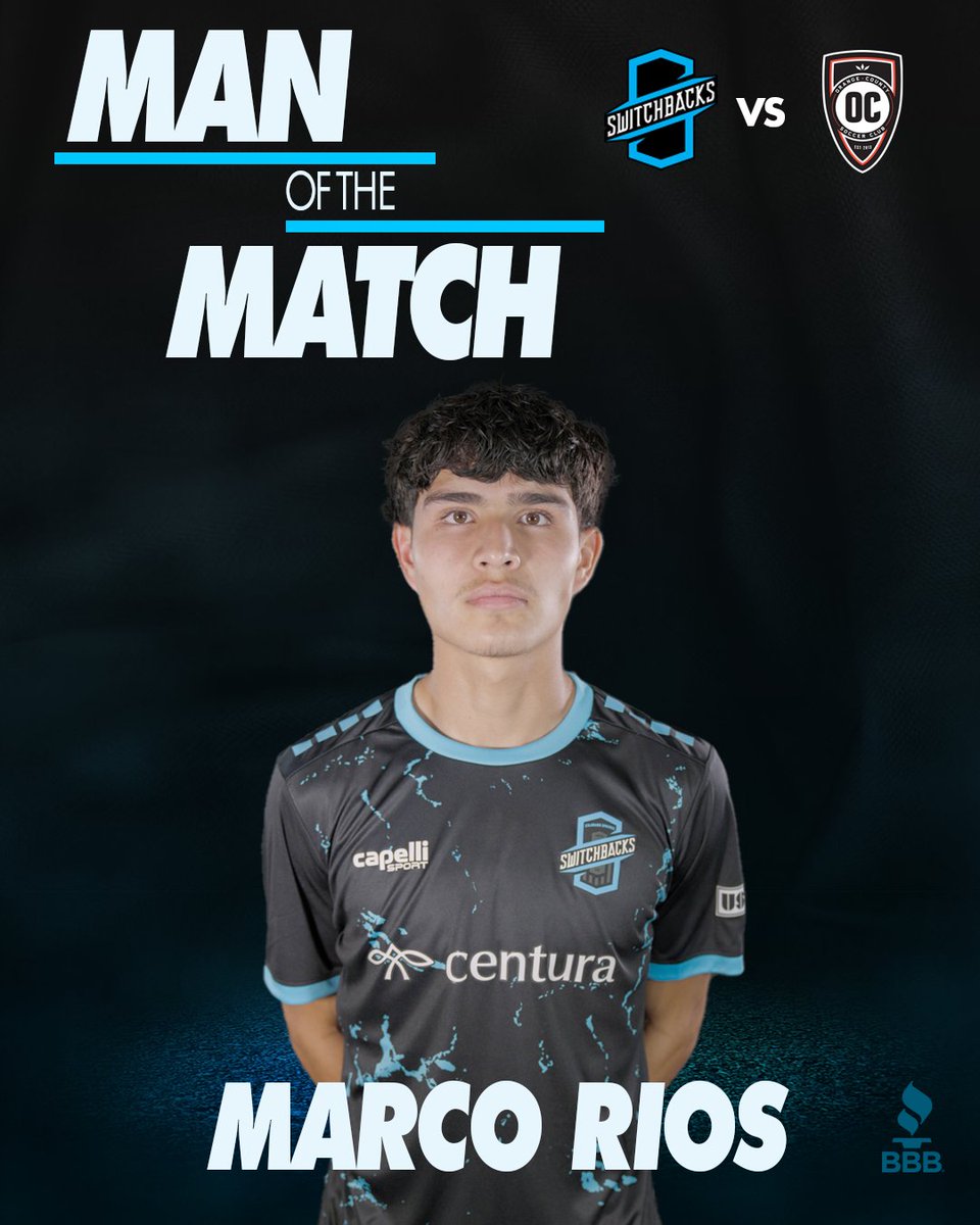 SwitchbacksFC's tweet photo. With his first professional goal, tonight's
@bbb_us
Man of the Match is Marco Rios!  #SwitchbacksFC #MyCityMyTeam https://t.co/vG15L6JcOf