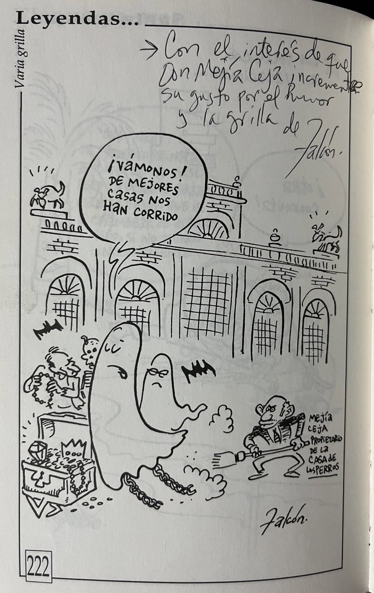 Voy a empezar un hilo para compartir una partesita de la historia, que me ha platicado mi abuelo a lo largo de los años, de la Casa de los Perros 🐕 🐕. Esperando que algún día alguien la cuente mejor.

(A mi abuelo le encanta esta caricatura que le hizo <a href="/falconvoy/">Manuel Falcón</a>) 
<a href="/anamejia97/">Ana M</a>