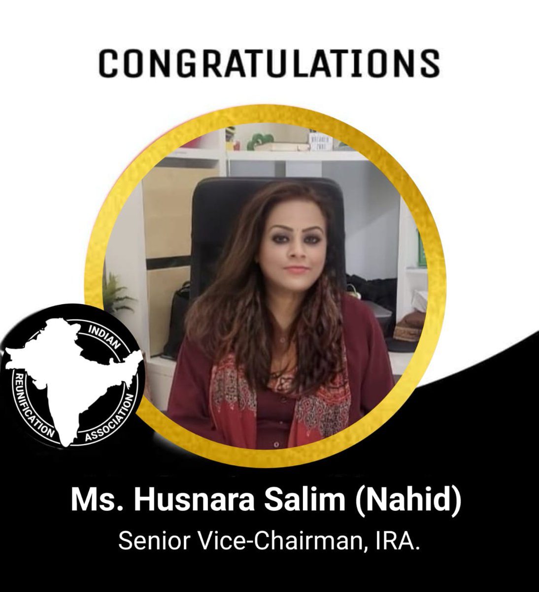 INReunification's tweet photo. We extend our heartiest welcome to Ms. Husnara Salim, on being appointed as the Senior Vice- Chairman of Indian Reunification Association.

#indianreunificationassociation #Indiapakistanbangladesh #unitedwedtanddividedwefall #IRA #IRAsenate #peacefulreunification https://t.co/AaVogglLa0
