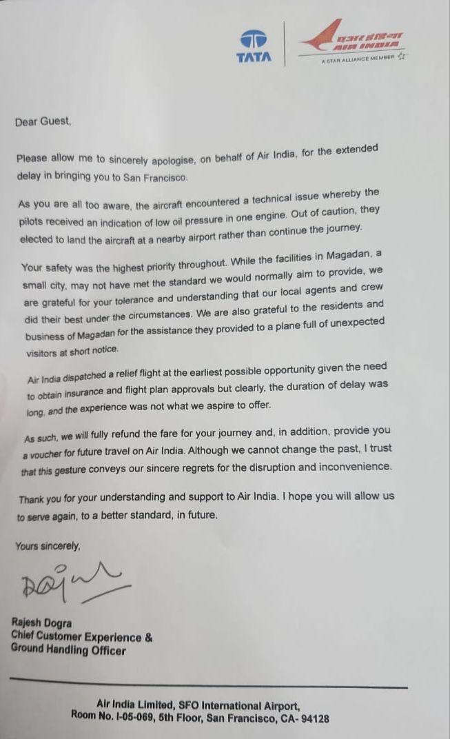 gauravsabnis's tweet photo. My friend from United said this letter is impressive in its sincerity and lack of equivocation or non-apology. And that they did NOT give the Ukraine war excuse, tho it was a huge logistical hurdle to arrange a Russia-US flight. They took the L &amp; gave refunds. https://t.co/VXh5CazaC9