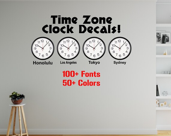 Time Zone Clock Decals City Decals Indoor Wall etsy.me/3gOHsUw #indoorwalldecor #homewalldecals #livingroomdecal #walldecal @etsymktgtool