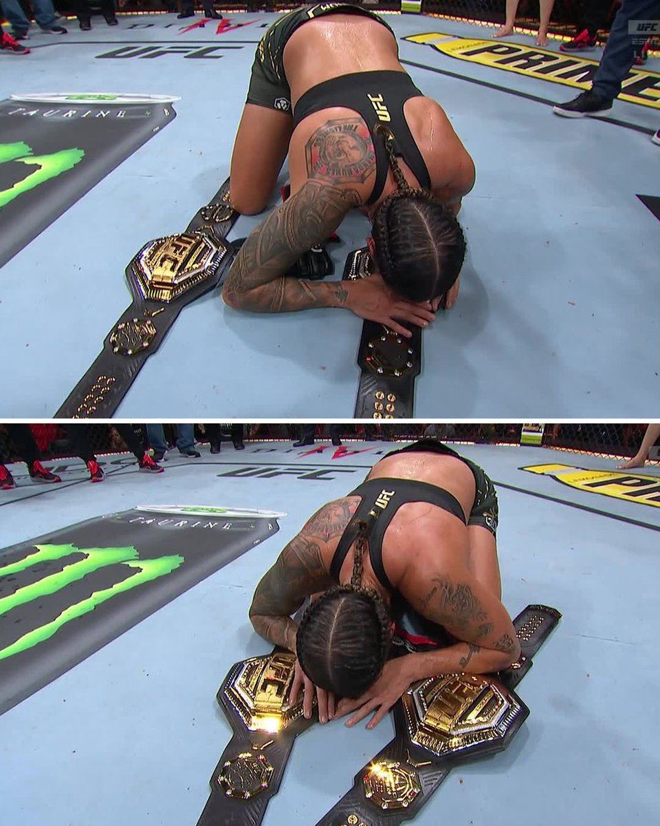 Amanda Nunes kissed her belts upon retiring at #UFC289 🥹