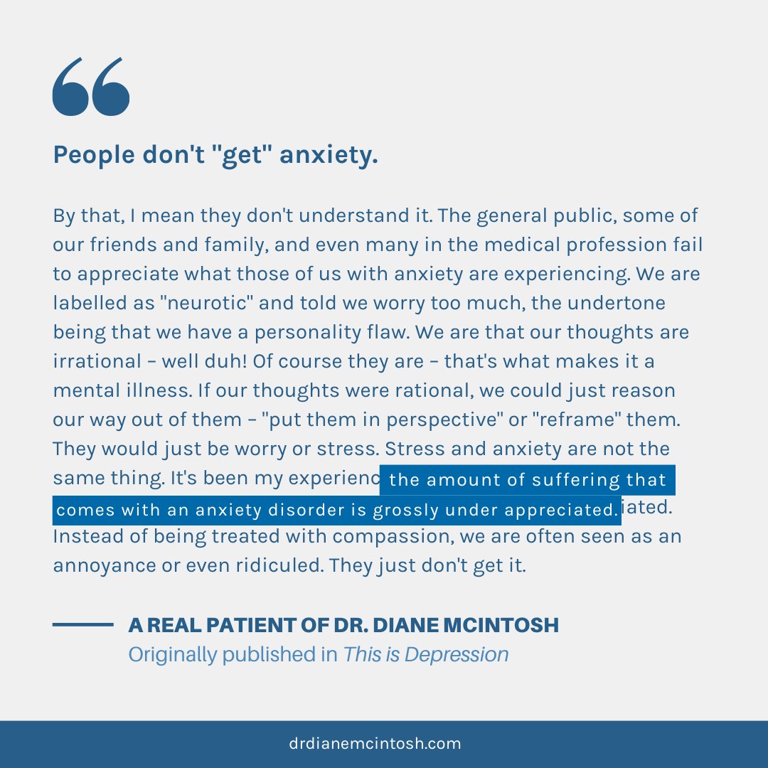 drdianemcintosh's tweet photo. 11% of Canadians struggle with an anxiety disorder, and 32% of the one-in-twenty who feel they need support but have not accessed it report not knowing where to get help is the primary barrier.* Today for #ActionAnxietyDay, this is a real story from one of my patients. https://t.co/TzB7g4GJH8