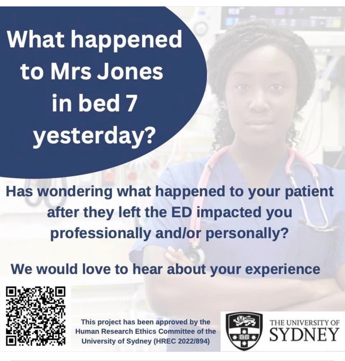Rebecca Caulfield is an ED nurse early researcher and we would love your help. Can you complete this short questionnaire around how you feel when not knowing the outcome of your patient post ED care. Please share with colleagues far and wide. Link here redcap.sydney.edu.au/surveys/?s=LA8…