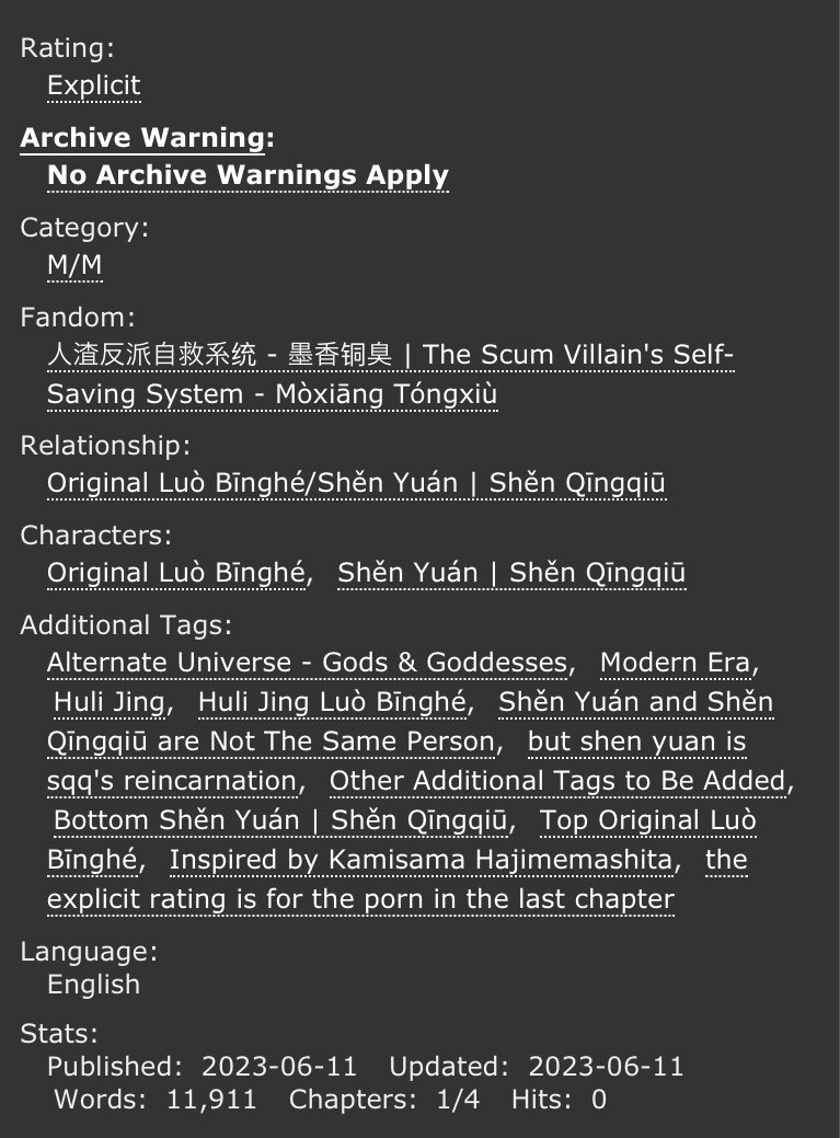 for a thousand more

🦊#svsss #人渣反派自救系统 #binggeyuan
🦊posted for #bingyuanweek2023 day 7 - years of waiting
🦊 explicit, ch 1/4
🦊 reincarnation + kamisama kiss au, gods, sy is the reincarnation of goddess!sqq, huli jing bingge, 
🦊 see pic for more info!

🔗 in replies