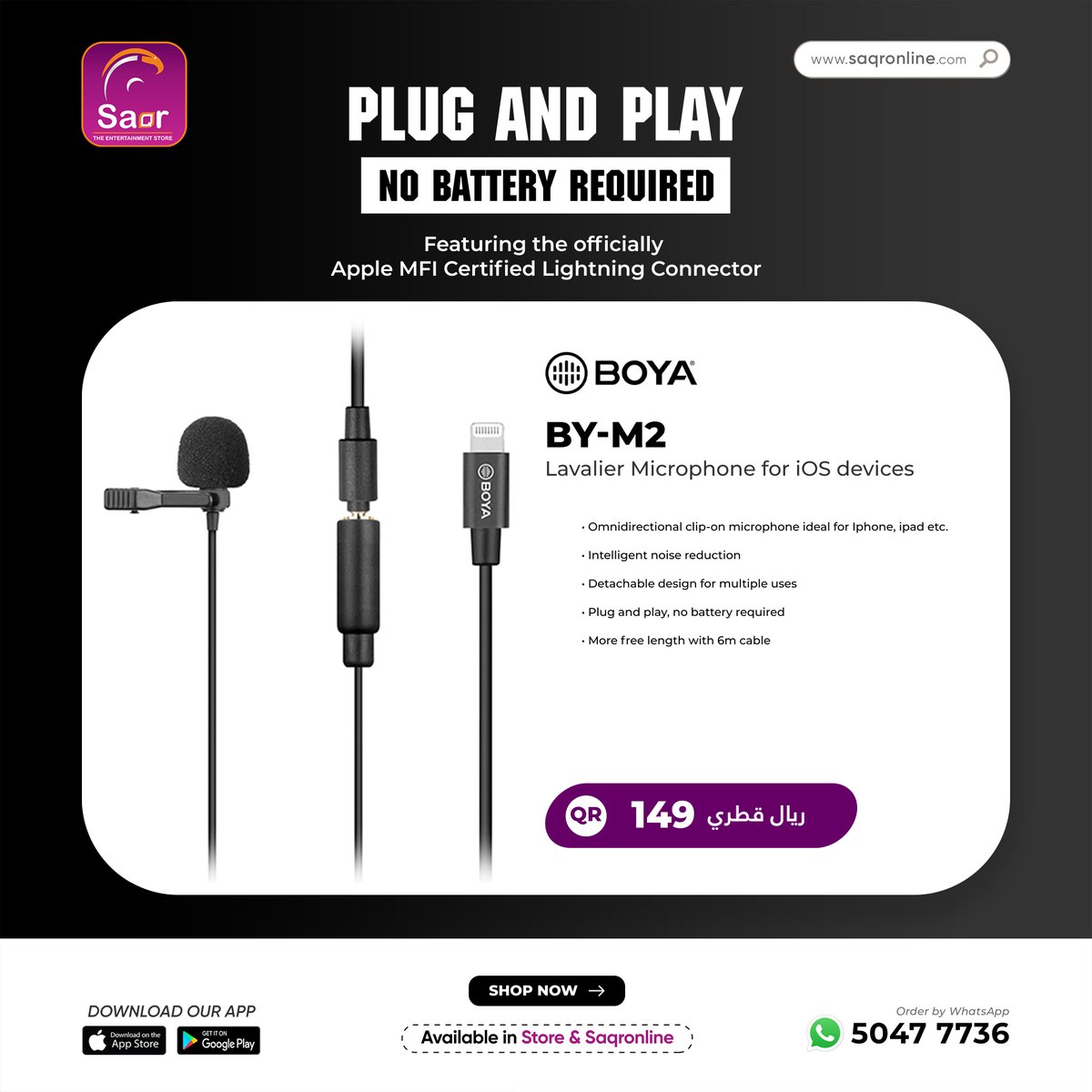 saqrstore's tweet image. Boya M2 Lavalier Mic For IOS

🛒 Shop now: 1003000035165

🛍️ Available in Store &amp;amp; Saqronline

📅 Price valid till 01st -30th June 2023

#boya #boyam2 #boyamicrophone #microphone #appleaccessories #saqr #saqrstore #saqronline #saqronlineorder