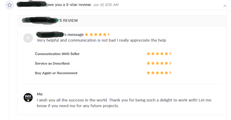 AcharjeejBappu's tweet photo. I add some functionality to her Wix website. I make a Zoom meeting with the website owner. I have done this job successfully &amp; she gives me this review. 

#wix #wixwebsite #webdesign https://t.co/YGvu0VRmkp