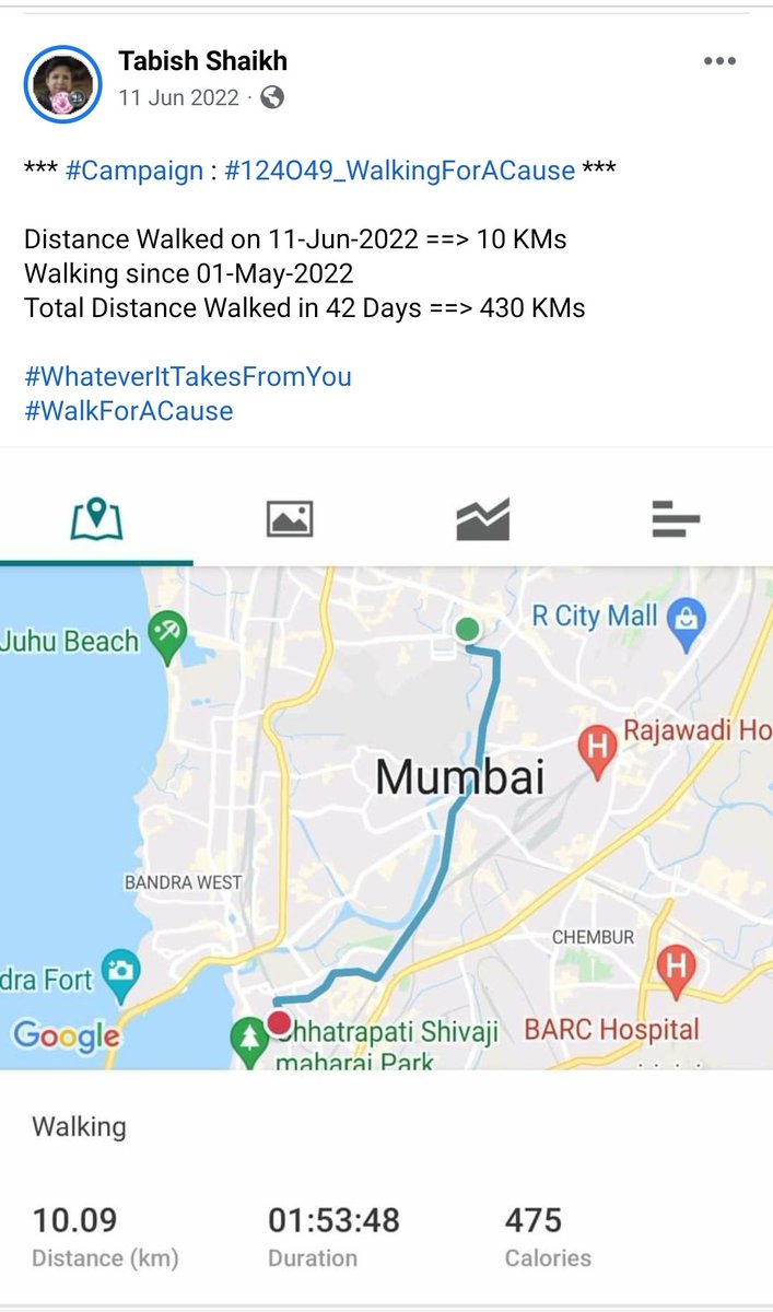 *** #Campaign : #124O49_WalkingForACause ***

Distance Walked on 11-Jun-2022 ==> 10 KMs
Walking since 01-May-2022 
Total Distance Walked in 42 Days ==> 430 KMs

#WhateverItTakesFromYou
#WalkForACause

@NTTDATA