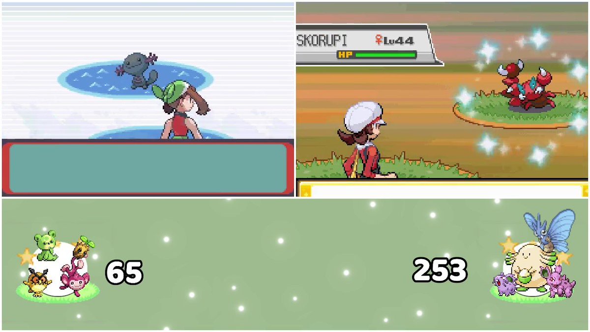 #safariweek2023 shiny #6!! 

Shiny Skorupi in the HeartGold Safari after exactly 4,800 REs!! ♥️ This is my main red pride hunt I wanted the most! I did fumble a bit & had the wrong layout the entire first half hour of  stream & no one told me. So excuse the counter & targets 💀