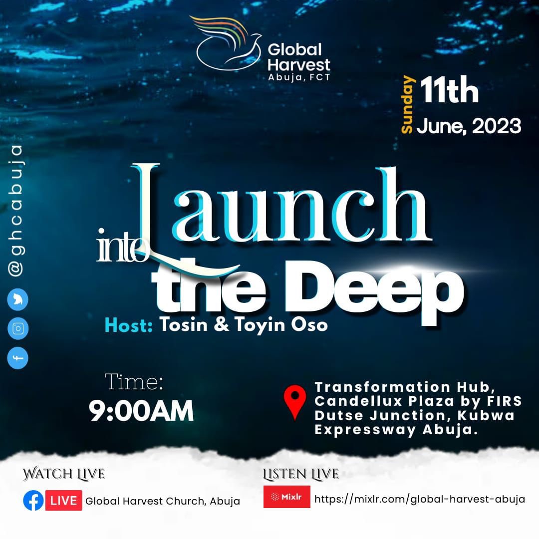 GhcAbuja's tweet photo. Join us this morning by 9:00am for a time of refreshing.
Come expectant and donβt forget to invite someone.
#launchintothedeep
#sundayservice
#ghcabuja
#globalharvestchurch https://t.co/E2vKkZ4wfB