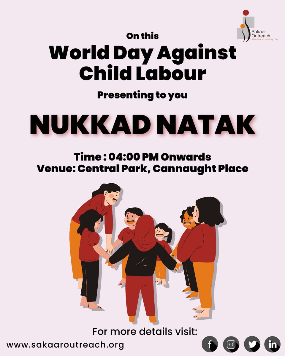 SakaarOutreach's tweet photo. Nukkad Natak is a powerful tool of communication that can help to bring social change by spreading awareness about important issues like ignorance of child labour.

#WorldDayAgainstChildLabour #childlabour #NukkadNatak #canoughtplace https://t.co/EhZkktSbN4