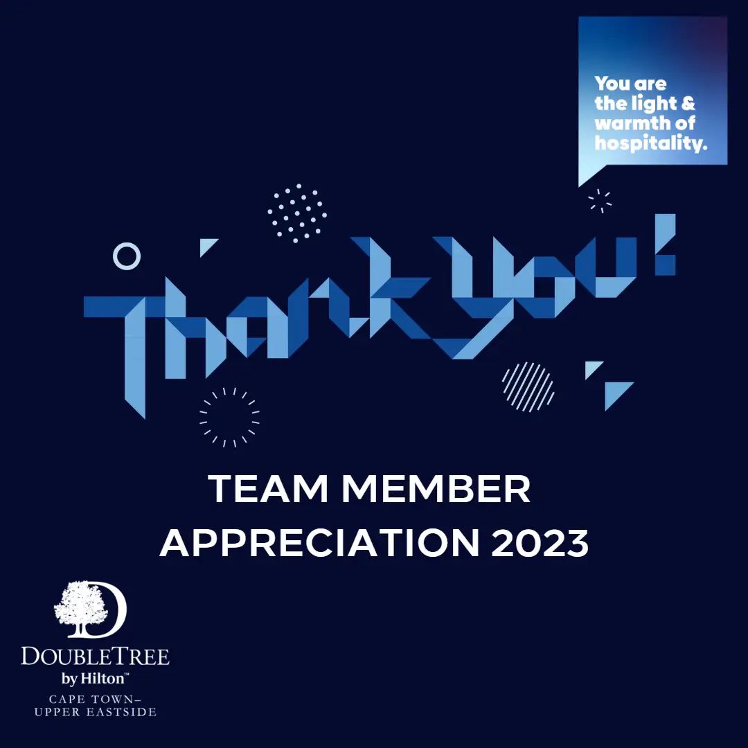 DoubleTreeCPT's tweet photo. We would not be where we are today without the dedication, loyalty and hard work of all our team members. YOU are the Light & Warmth of Hospitality!
#TMAW2023 #teammemberappreciation #teamdoubletree #wearehilton @Hilton @HiltonCareers https://t.co/Uw0Vo9UTJd