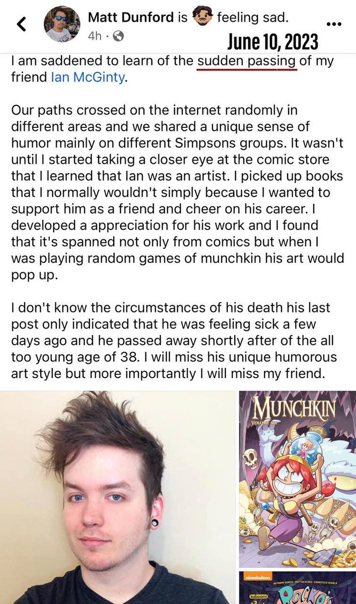 lan McGinty 💉🪦
#FullyVaccinated #DiedSuddenly
(June 2023) 🇺🇸

“I am saddened to learn of the sudden passing of my friend lan 
.. he was feeling sick a few days ago and he passed away shortly after of the all too young age of 38 ..”

CovidBC.me