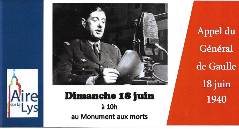 AireNouvelle1's tweet photo. APPEL !

Journée nationale commémorative de l'Appel du Général de Gaulle le dimanche 18 juin 2023 à 10 H au Monument aux Morts à #AiresurlaLys

Rendez vous sur place à 9 H 45. https://t.co/JRCxgNUCU6