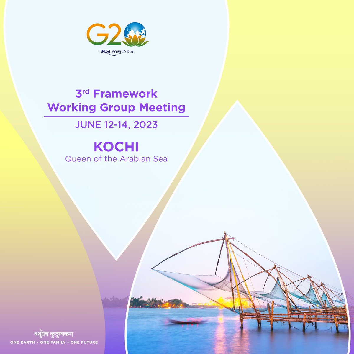 Welcome to #Kochi! 🌊🌴  

The tropical port city of Kerala is ready to host #G20India delegates for the 3⃣rd #FWG Meet. Discussions will delve into pressing global macroeconomic issues with an emphasis on monitoring global risks & uncertainties.

🗓️ June 12-14