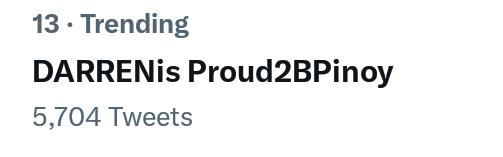 glennvonmikael's tweet photo. Still trending at number thirteen.

DARRENis Proud2BPinoy
#DARREN @Espanto2001 https://t.co/4vzo74QU5B