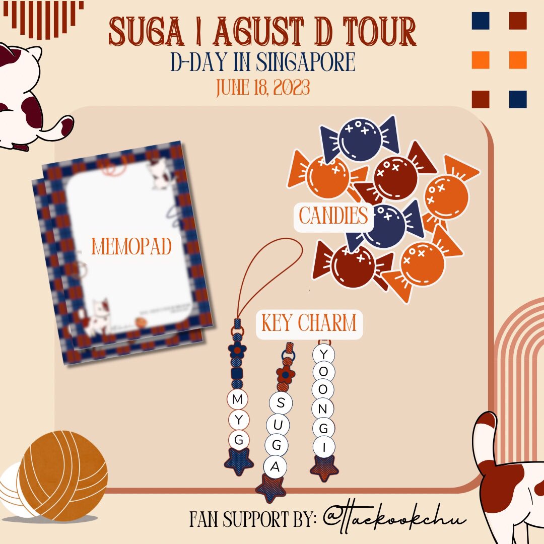ttaekookchu's tweet photo. 🫶🏻 It’s officially D-7 🫶🏻

💙🧡🐱 SUGA | Agust D Tour 🐱🧡💙
D-DAY in Singapore Fansupport

Limited quantities, will randomly distribute on day 3. See you ARMY on June 18th! 💜🇸🇬

Pls help RT 🫶🏻

#SUGA_AgustD_TOURINSINGAPORE #D_DAY_TOUR_SINGAPORE 
#SUGA_AgustD_TOUR_in_Singapore https://t.co/j8Pxcd6fo1
