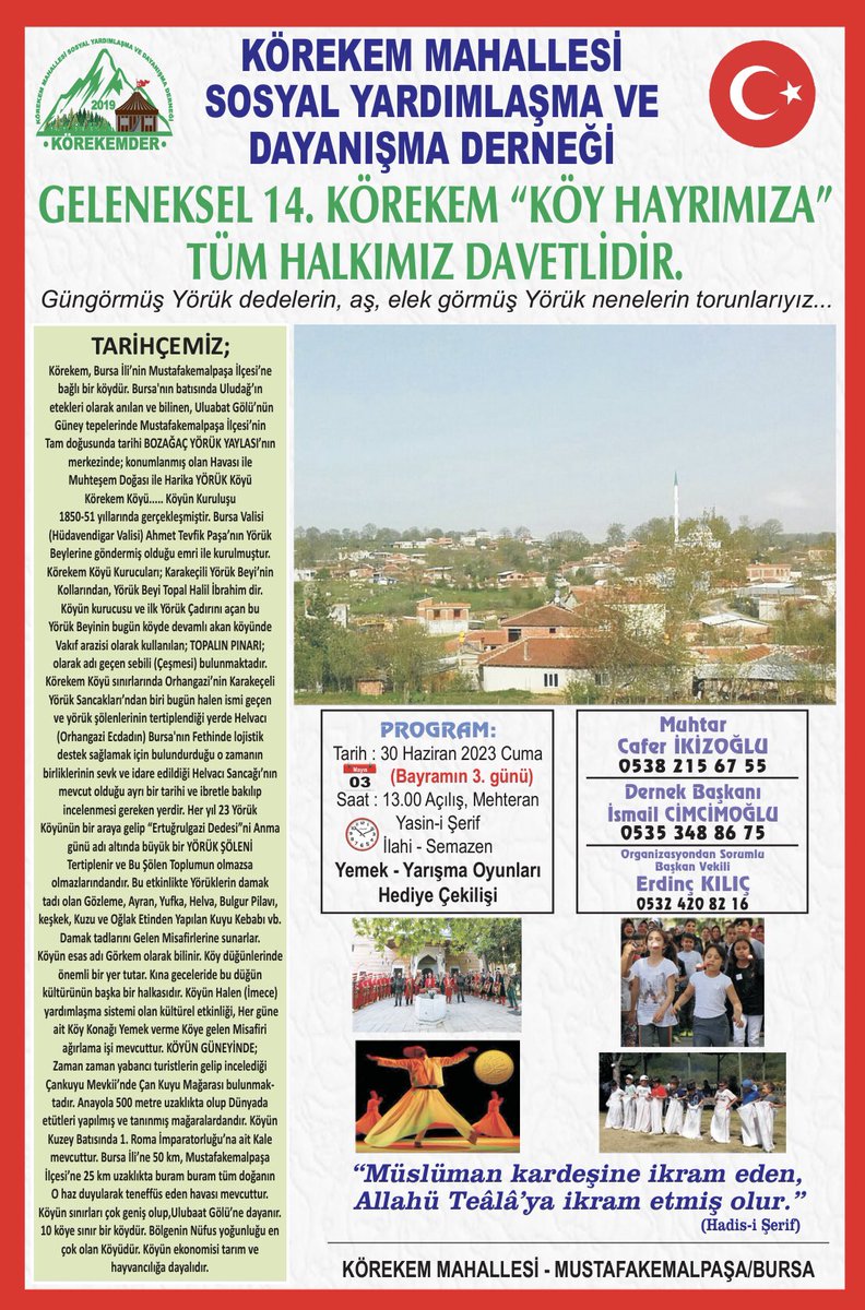 KorekemD's tweet photo. HERYILDÜZENLENEREK GELENEKSELHALEGETİRİLENKÖY HAYRI İÇİN TARİHKURBAN BAYRAMI3.GÜNÜ 
30HAZİRANCUMAOLARAK BELİRLENMİŞTİRGÜZEL BİR ETKİNLİKOLMASIBİRLEŞTİRİCİ BİR ANLAM KAZANMASI AÇISINDAN BU HAYIR ETKİNLİĞİNEMADDİ VE MANEVİ KATILIMLARINIZI  BEKLERİZ #körekem #mustafakemalpaşa #bursa https://t.co/JWtu5tPOyO