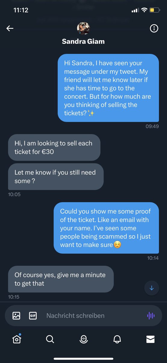 17ten_min's tweet photo. SCAMER  ALERT‼️ 

Do not buy tickets from @sandragiam08. She scammed me out of 60€ and refuses to hand-out the tickets. 

After waiting multiple days, I gave her a 12 hour deadline and told her that I would post about it if I don’t receive any tickets. Now she has me blocked. https://t.co/F8AtzmOngB