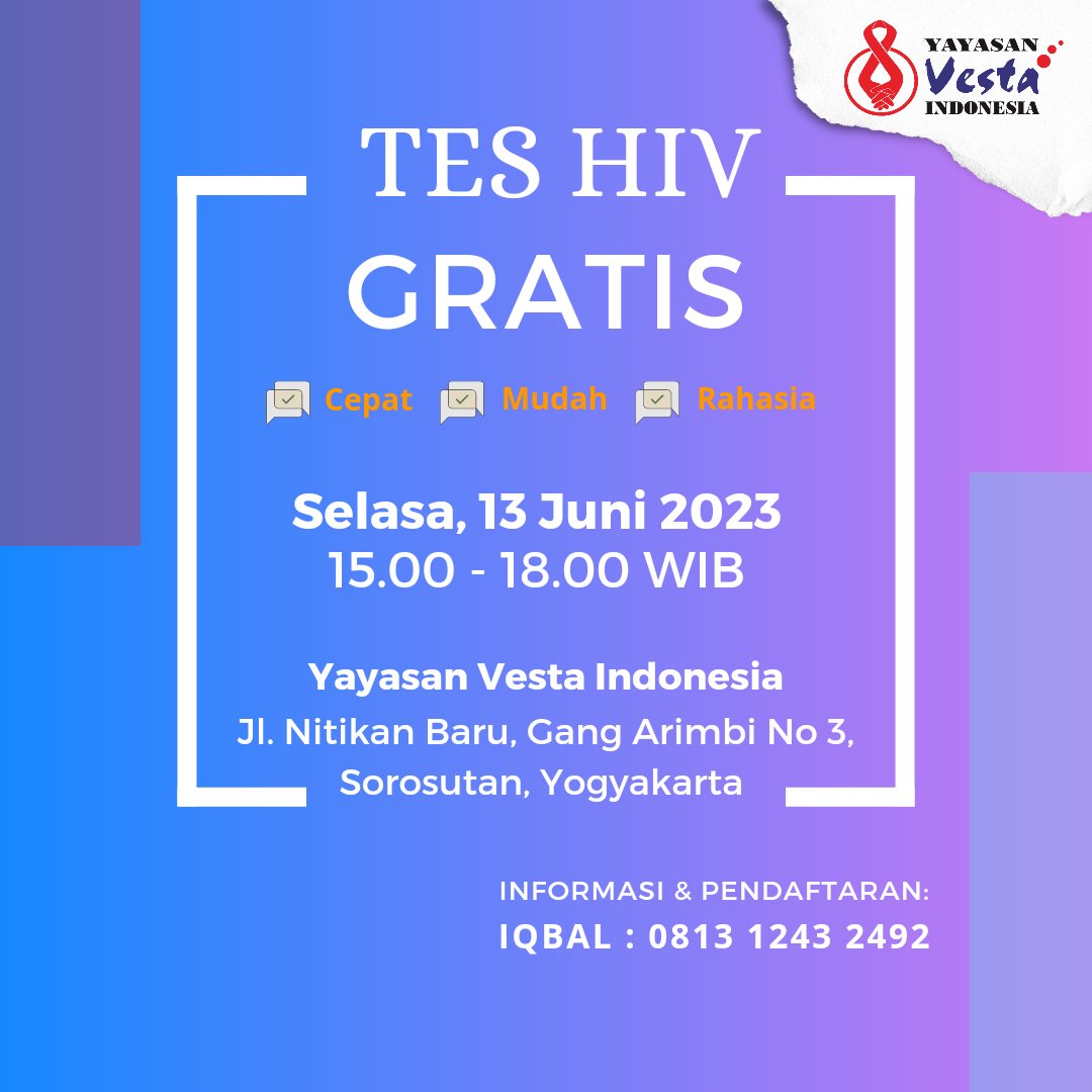 Yuuk Tes HIV besok selasa 🤗😁 ...
#teshiv #teshivgratis #teshivjogja
#GayJogja  #gayjogjakarta