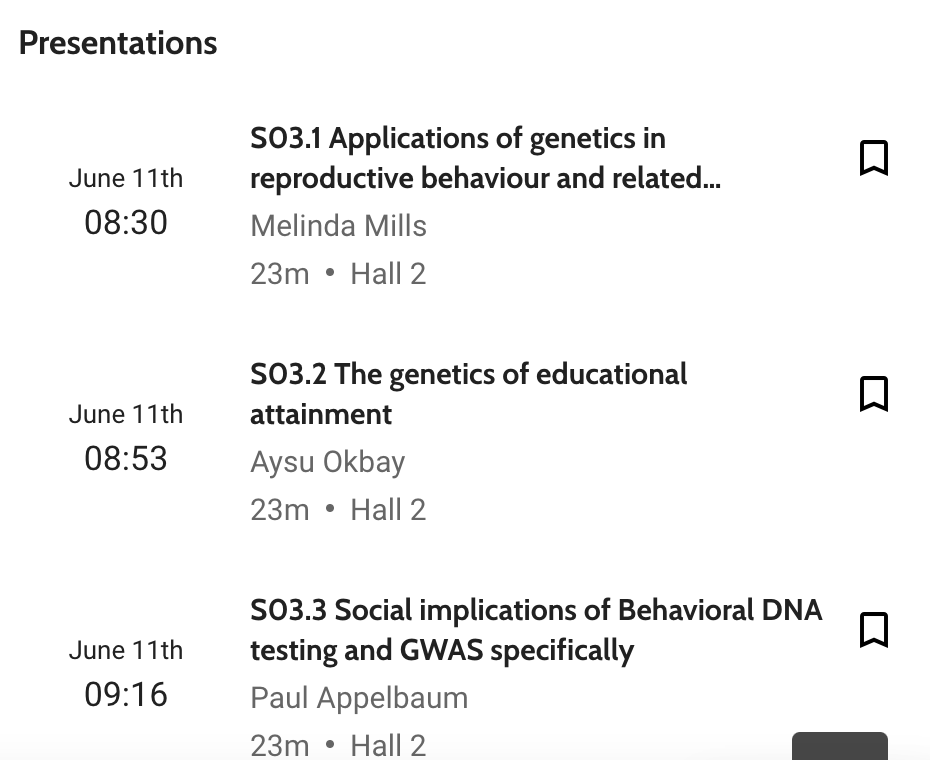 Good morning #eshg2023 ! Looking forward to S03 Application of GWAS in social sciences at 8.30 AM. We will have 3 great speakers @melindacmills @AysuOkbay @appelbap and 25 minutes of roundtable and discussion on the opportunities/challenges when genetics meets social sciences