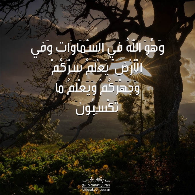 FolderatQuran's tweet photo. "وَهُوَ اللَّهُ فِي السَّمَاوَاتِ وَفِي الْأَرْضِ ۖ يَعْلَمُ سِرَّكُمْ وَجَهْرَكُمْ وَيَعْلَمُ مَا تَكْسِبُونَ"

🔗 مصحف القرآن : https://t.co/5Ijv71dgEO https://t.co/fTxxjClvCp