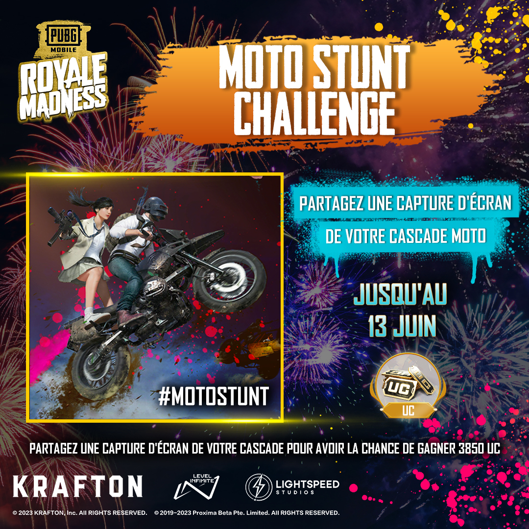 pubgm_france's tweet photo. Vous avez déjà posté votre meilleur #MotoStunt pour le challenge ? 🙄 📸
Si ce n'est pas le cas, ne manquez pas votre chance de gagner 3 850 UC avant le 12/06 😮💨
#PUBGMOBILE #ROYALEMADNESS https://t.co/hD6e9ywKkp