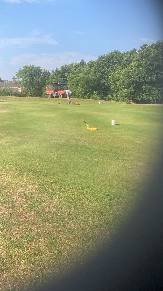 Final touches new pin positions course-watered greens cut bunkers raked. Tom starting teams off good luck to all.