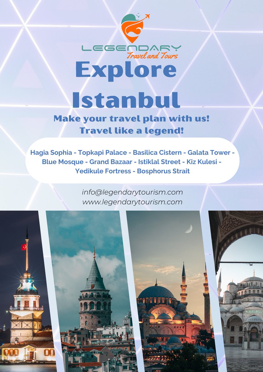 Explore Istanbul!
Make your travel plan with Legendary!

Hagia Sophia - Topkapi Palace - Galata Tower - Blue Mosque - Grand Bazaar - Istiklal Street - Kiz Kulesi - Bosphorus Strait

#turkey 
#istanbul 
#hagiasophia
#topkapi
#galatatower
#bluemosque
#grandbazaar
#bosphorus