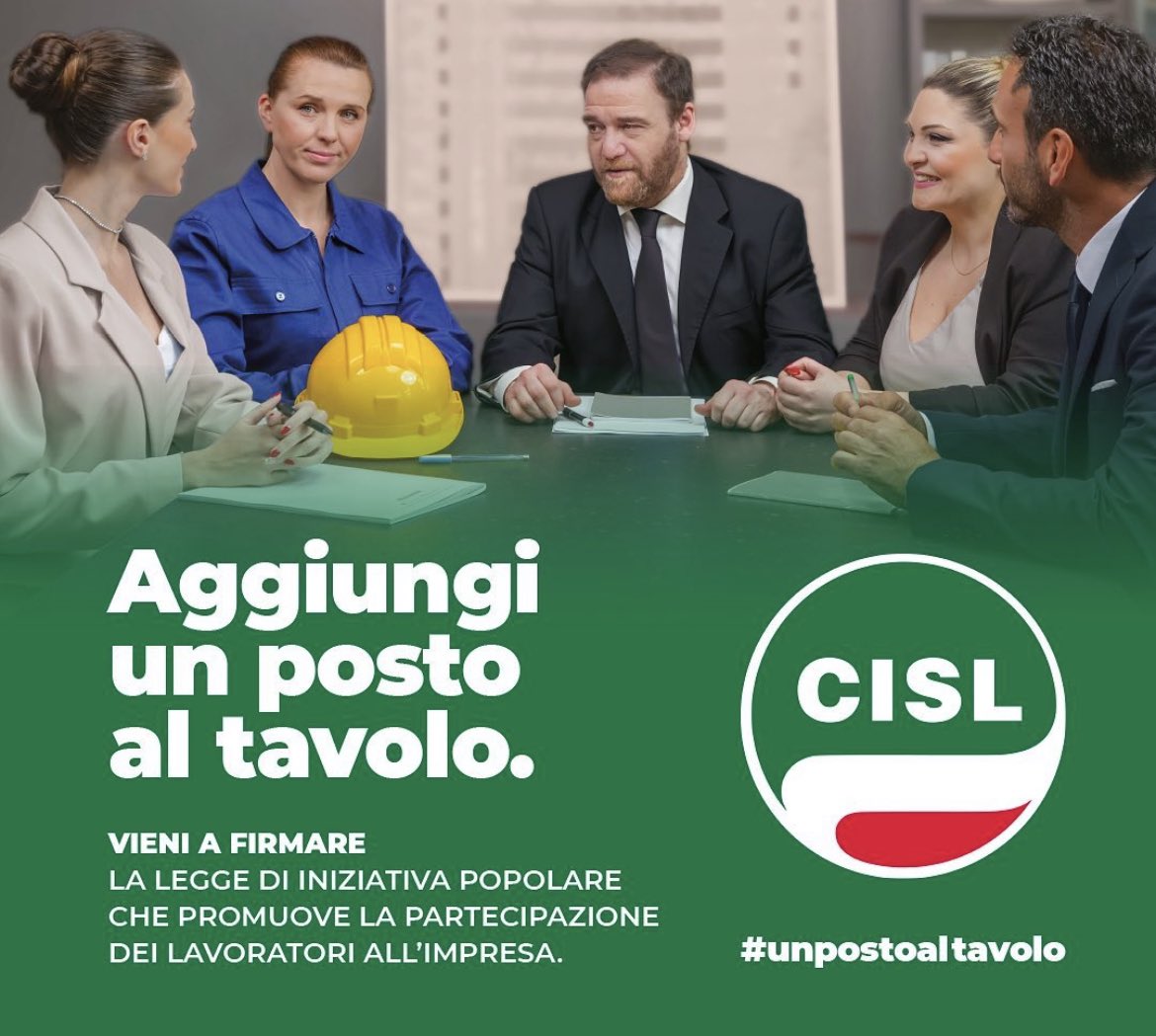 Oggi su Avvenire  edizione Regionale: 
“Avviata anche nel #Lazio la raccolta firme per portare in Parlamento la proposta di legge, promossa dalla <a href="/CislNazionale/">CISL Nazionale</a> sulla partecipazione e sulla democrazia economica.
#unpostoaltavolo