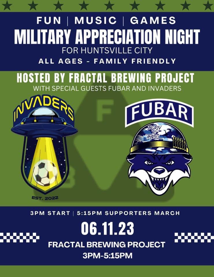 invaderssg's tweet image. Come hangout invade with us as we celebrate the Army’s 248th birthday!

Party starts before the game at Fractal Brewing Project with @FUBAR_HSV 

#Hcfc #usarmy #redstonearsenal