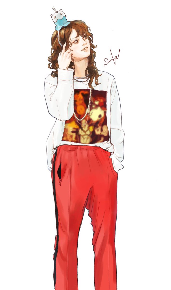 red pants brown hair solo pants shirt hand in pocket brown eyes  illustration images