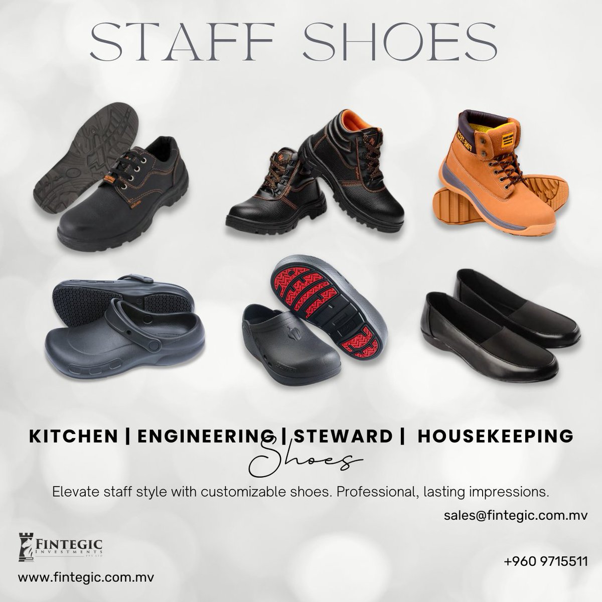 Elevate your resort's footwear and provide your team with the perfect finishing touch.

Contact us - +960 9715511

#StaffShoes #CustomizableFootwear #ResortStyle #Fintegic #Resortshoes #CustomizableDesigns #Professionalism #ResortStyles #BrandIdentity