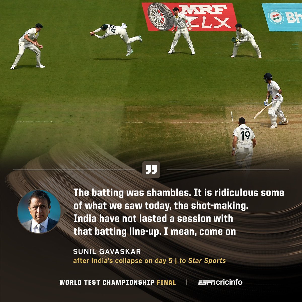cricinfo's tweet photo. India legend Sunil Gavaskar is not happy with the batters after defeat in the WTC final #AUSvIND 

👉 https://t.co/6WVbuW7ujo https://t.co/cFEzFMCu1a