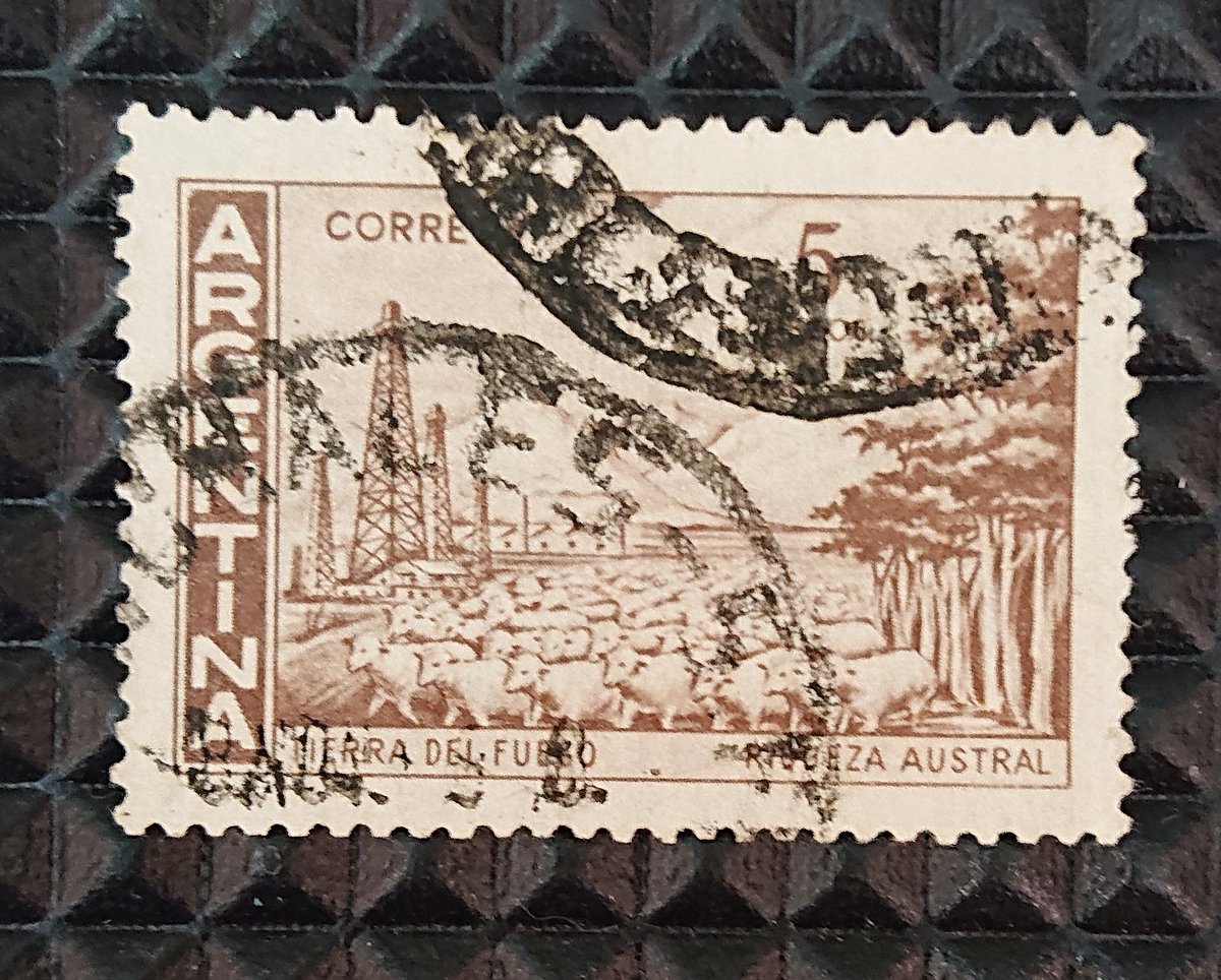 @Philatelovely Tierra del fuego, Argentina. 5 pesos. Issued - 10.04.1959. Photogravure shows Tierra del fuego Province and flock of sheep #philately #Argentina