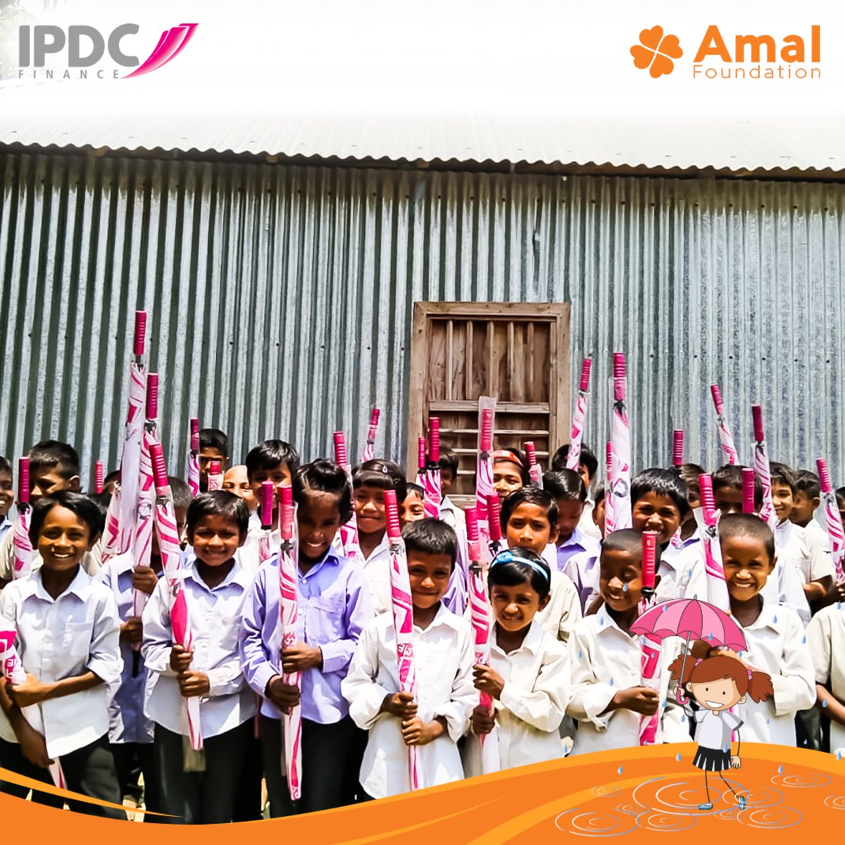 As the rainy season is knocking at the door, students of Ucchas School of Amal Foundation are getting umbrellas to stay dry and safe. We are grateful to IPDC Finance for making these umbrellas possible.

#rainyseason #rainyday #umbrella #school #charity  #education #children