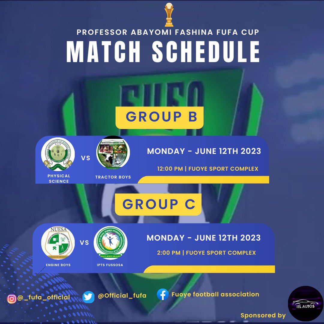 Ekiti update: @Debiwumi @ekititrends 

Match week 3 fixtures

#FufaCup
#FuoyeSports
#IelAutos
#fuoye
#fuoyehottest
#fuoyenews