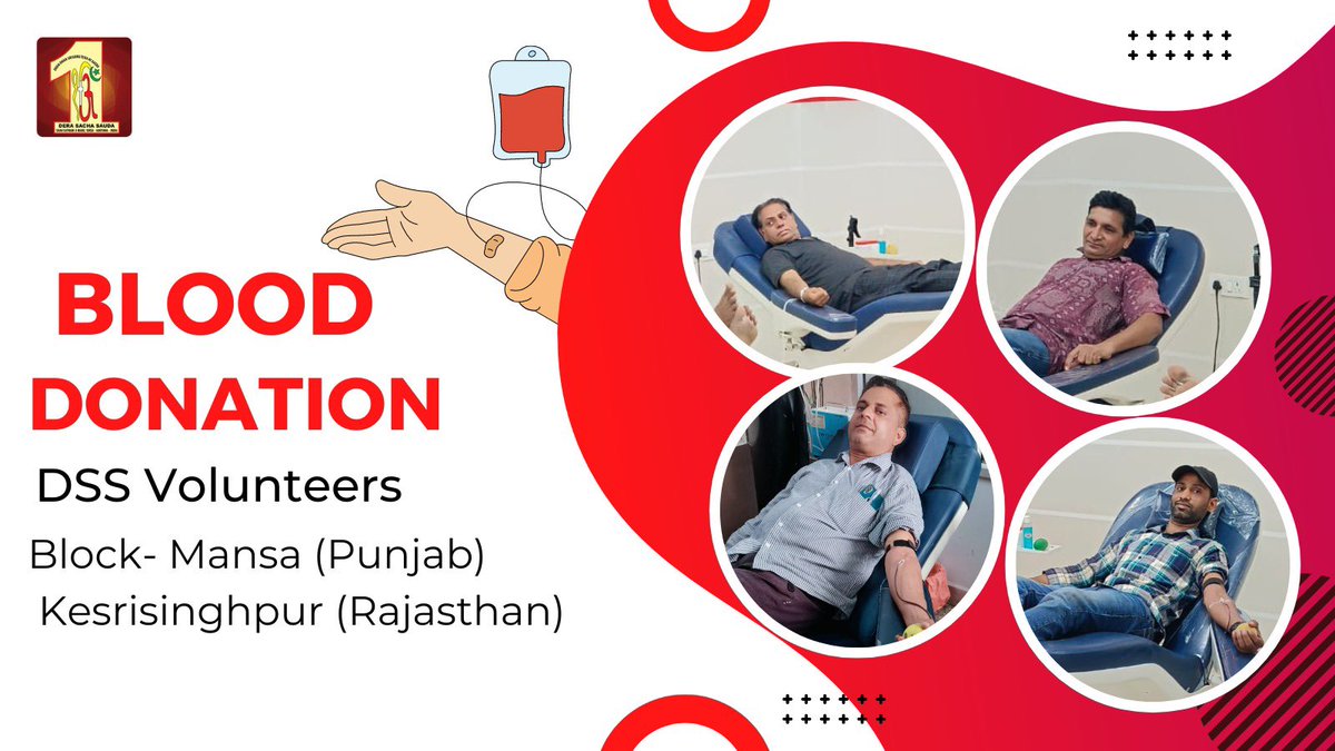 DSSNewsUpdates's tweet photo. Dera Sacha Sauda volunteers have set a positive example of generosity by donating blood.
Through campaigns like these, volunteers are helping to create a better future for humanity!

#DeraSachaSauda #Humanity #BloodDonation https://t.co/nIO7ew1Ux1