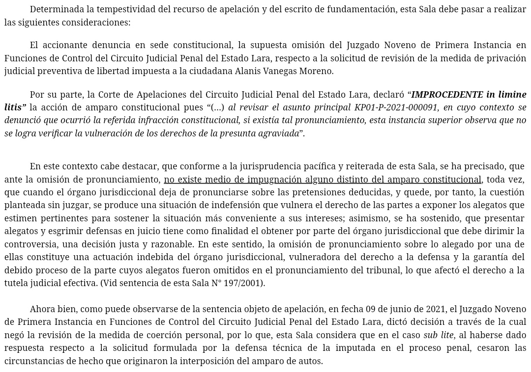 WilsonGomezGB's tweet image. Sentencia N° 0274 del 13/04/2023 Sala Constitucional @TSJ_Venezuela Ante la omisión de pronunciamiento, no existe medio de impugnación alguno distinto del amparo constitucional. Diferencia entre los términos inadmisibilidad e improcedencia. 🧐☕
historico.tsj.gob.ve/decisiones/sco…