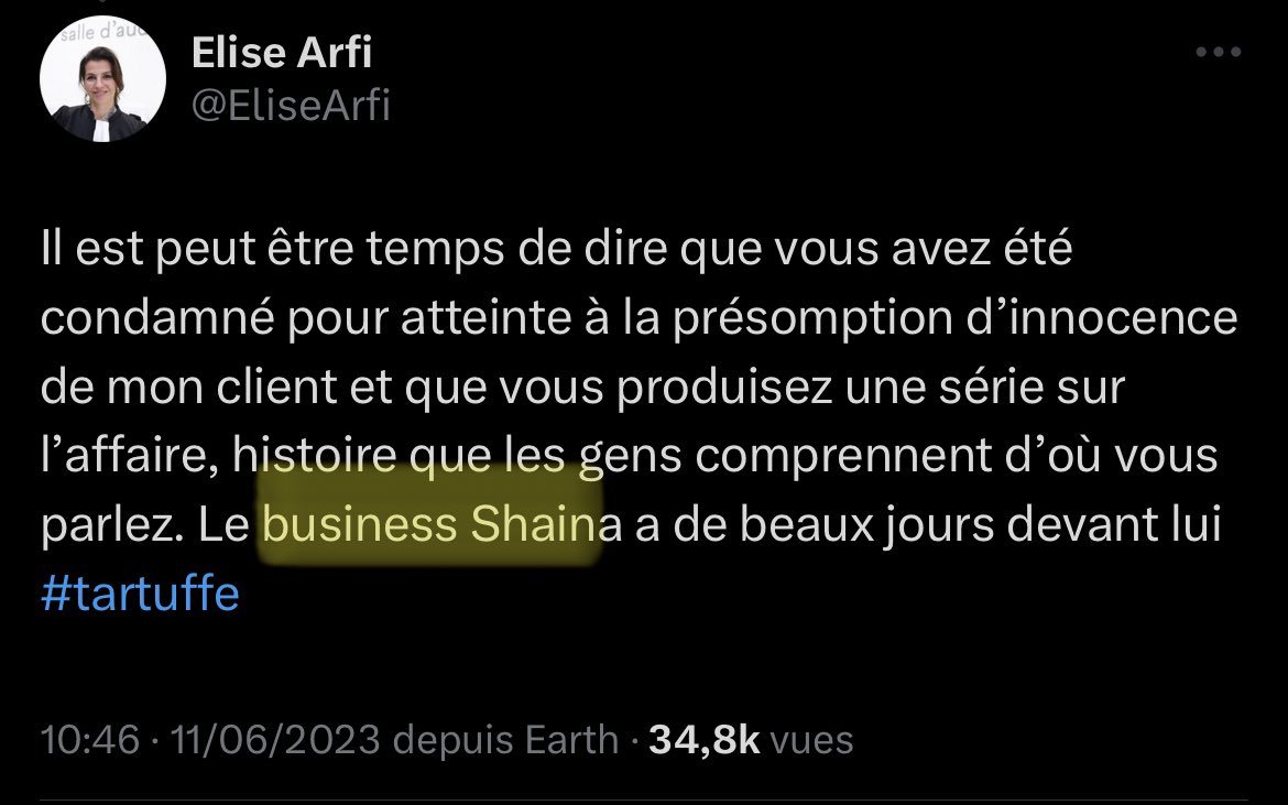 Oser parler de « business Shaina » c’est du même acabit que quand les antisémites parlent de « business Shoah » ou de « business antisémitisme » quand il y a eu des grosses affaires de meurtres antisémites.

L’avocate de la Défense aurait du se taire.

#JusticePourShaina