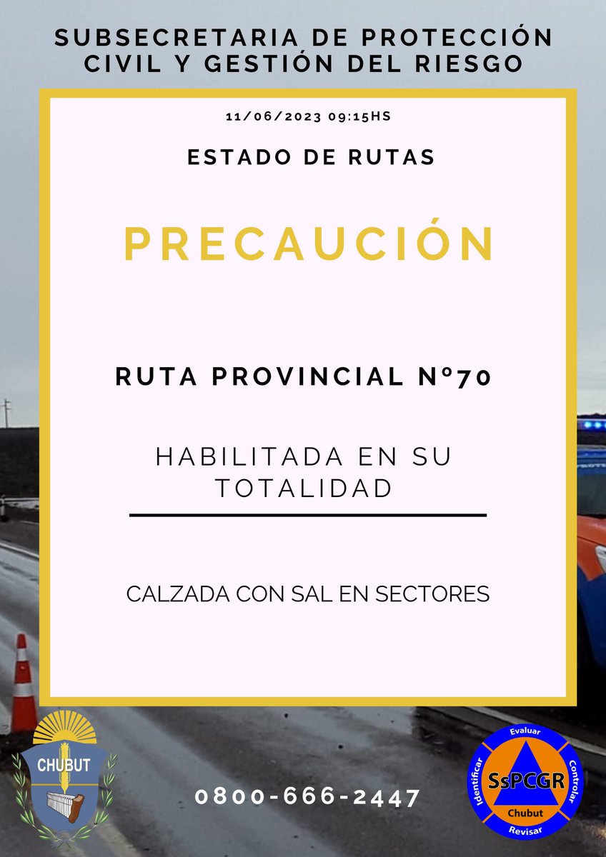 ⚠ INFORMACIÓN IMPORTANTE ⚠

🟡TRANSITAR CON PRECAUCIÓN 🟡
 
👉CONSULTE EL ESTADO DE LAS RUTAS A TRANSITAR ANTES DE EMPRENDER VIAJE.