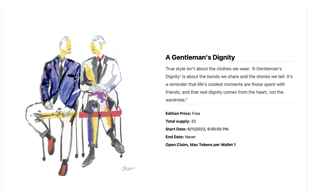 OE link <a href="/jheeart_nft/">🎵째이 jhee ⌐ⓝ°ⓒ eth🔺NYC 2024</a> 's free minting 

app.manifold.xyz/c/AGentlemansD…