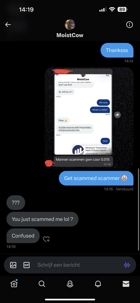 Some guy scammed my friend for 0.015 ETH so I just scammed him back with the old “Don’t have enough to cover gas” trick 😂