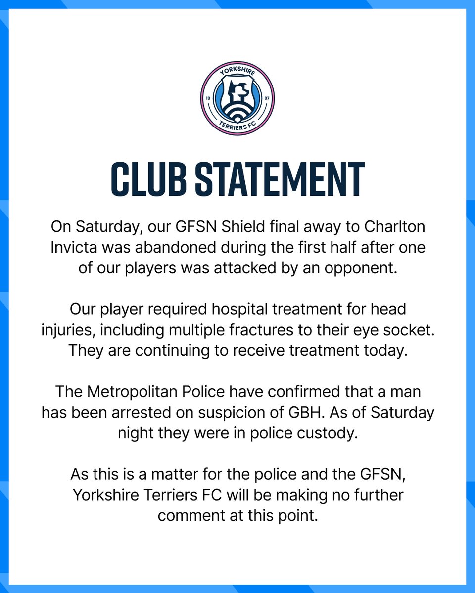 Club Statement following our GFSN Shield fixture against Charlton Invicta yesterday
