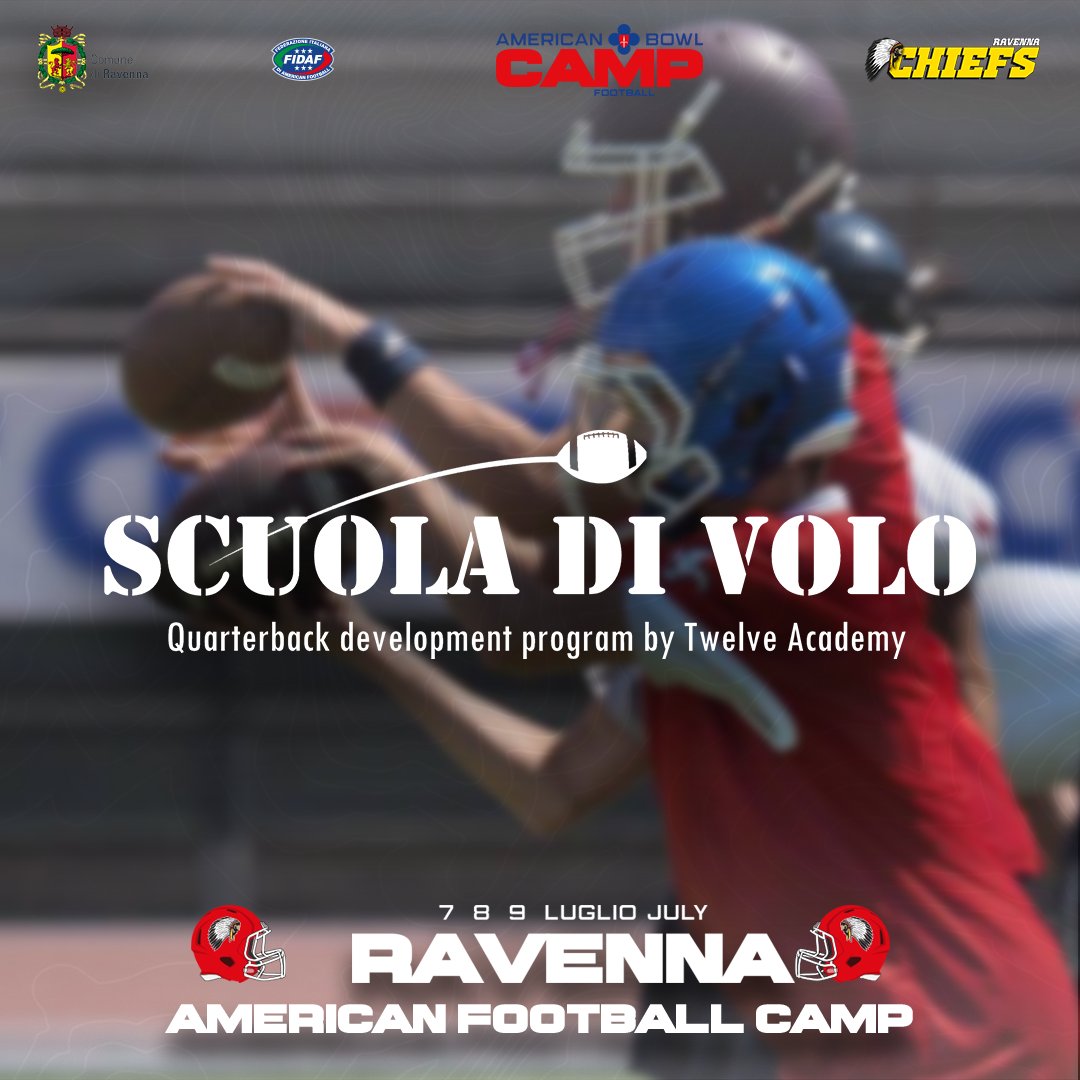 Annunciamo la partnership con SCUOLA DI VOLO/QB ACADEMY! IL fondatore Ugo Arcangeli sara' il Qb Coach per il Camp 2023 a Ravenna! We announce the partnership with SCUOLA DI VOLO/ QB ACADEMY! Founder Ugo Arcangeli will be the Qb Coach for Camp 2023 in Ravenna! 7 8 9 Luglio- July