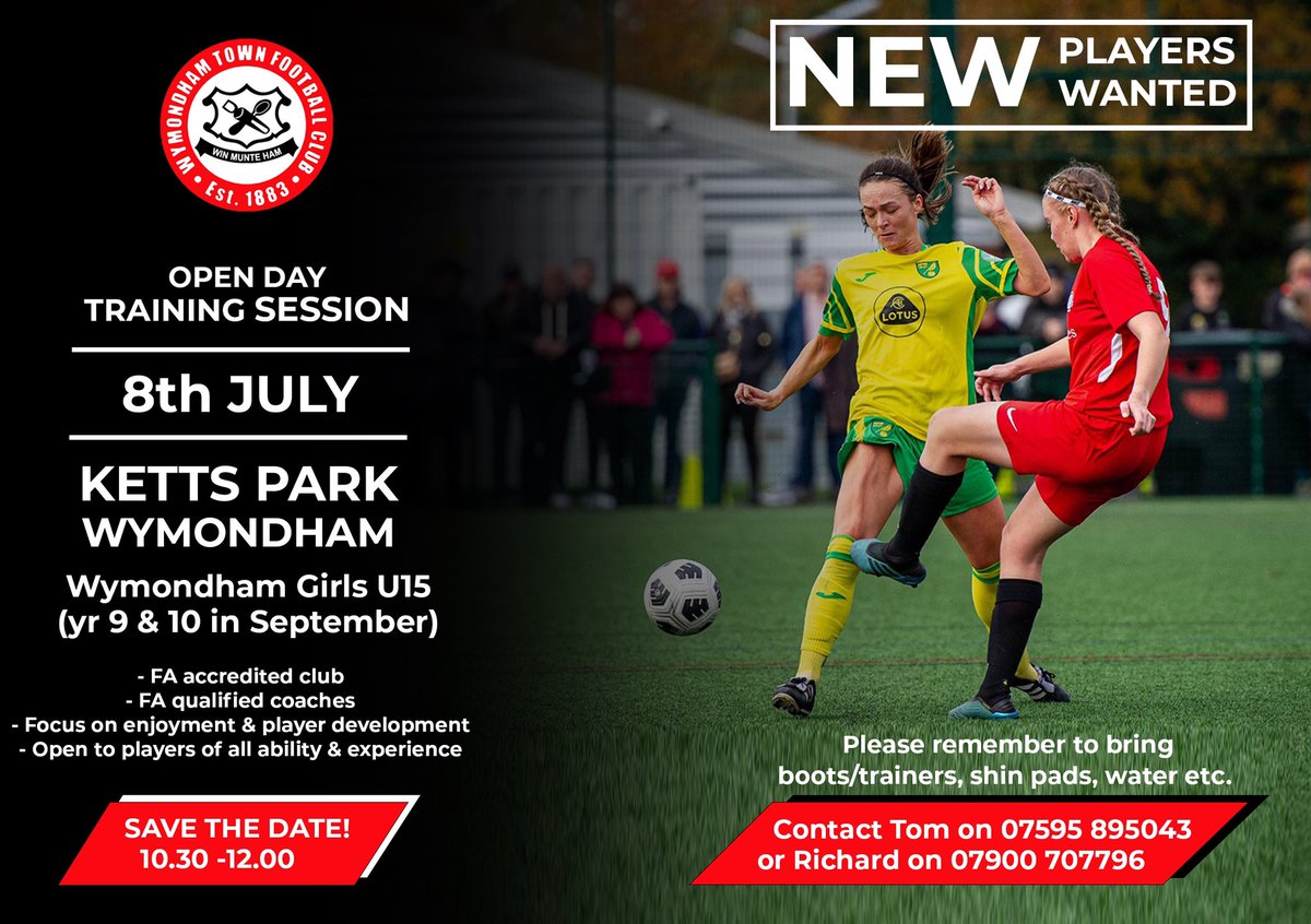 tomfitchew's tweet photo. 📣 Under 15 girls football team looking for new players to join 📣
DM if interested. @NWGFL @NorfolkschFA https://t.co/oMsKKHqj3l