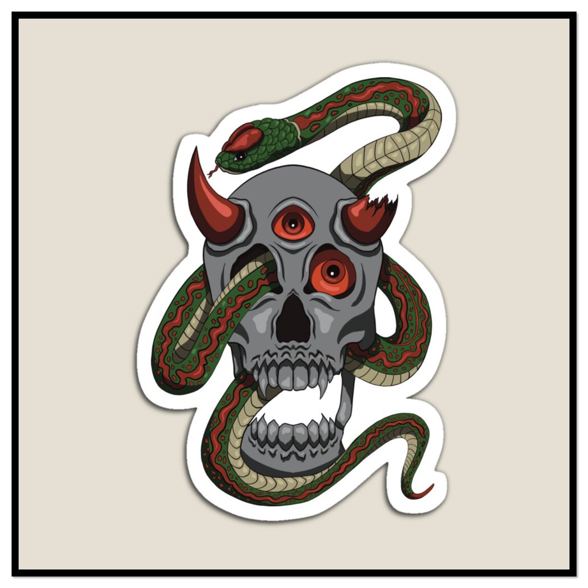 Evil skulls and tricky snakes -  Demonic skulls and cunning snakes that lure prey to the demonic skulls. 
Get my art printed on awesome products. Support me at Redbubble #RBandME:  redbubble.com/i/magnet/Evil-… #findyourthing #redbubble #redbubbleartist #redbubbleshop <a href="/redbubble/">Redbubble</a>